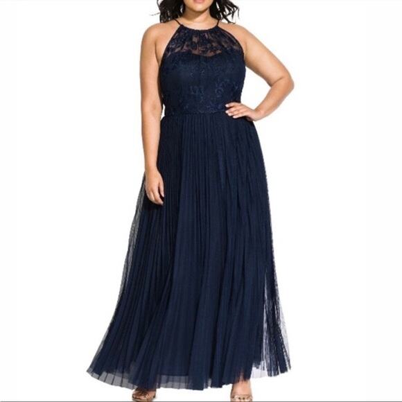 City Chic Angelic Navy Blue Lace Chiffon Maxi Dress Sz 20 - Picture 1 of 6